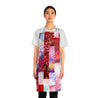 Valentines Pink Red Colorful Hearts Holiday Stripes and Quilt Look Print Apron with Pockets