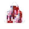 Valentines Pink Red Colorful Hearts Holiday Stripes and Quilt Look Print Apron with Pockets