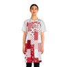 Candy and Christmas Red White Holiday Stripes and Quilt Look Print Apron with Pockets
