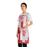 Candy and Christmas Red White Holiday Stripes and Quilt Look Print Apron with Pockets