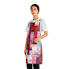 Valentines Pink Red Colorful Hearts Holiday Stripes and Quilt Look Print Apron with Pockets