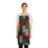 Red White Green Holiday Buffalo Plaid Print Apron with Pockets
