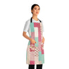 Vintage Valentines Print with Floral Roses Quilt Look Apron with Pockets