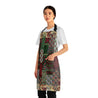 Gothic Vintage Christmas Print Gold Border Quilt Look Apron with Pockets