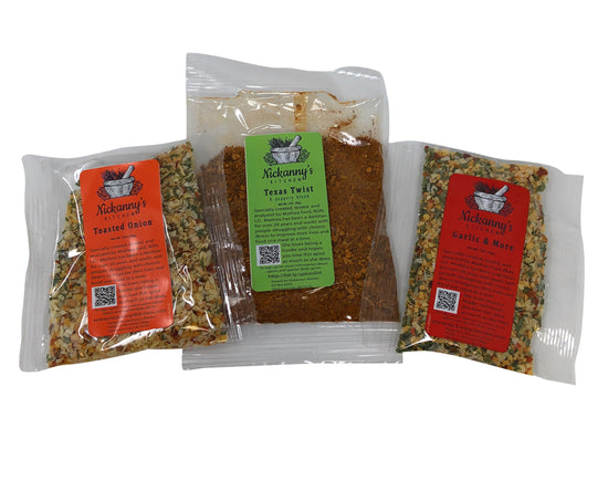 Sample Pack Set of Texas Twist, Toasted Onion and Garlic and More with Recipes
