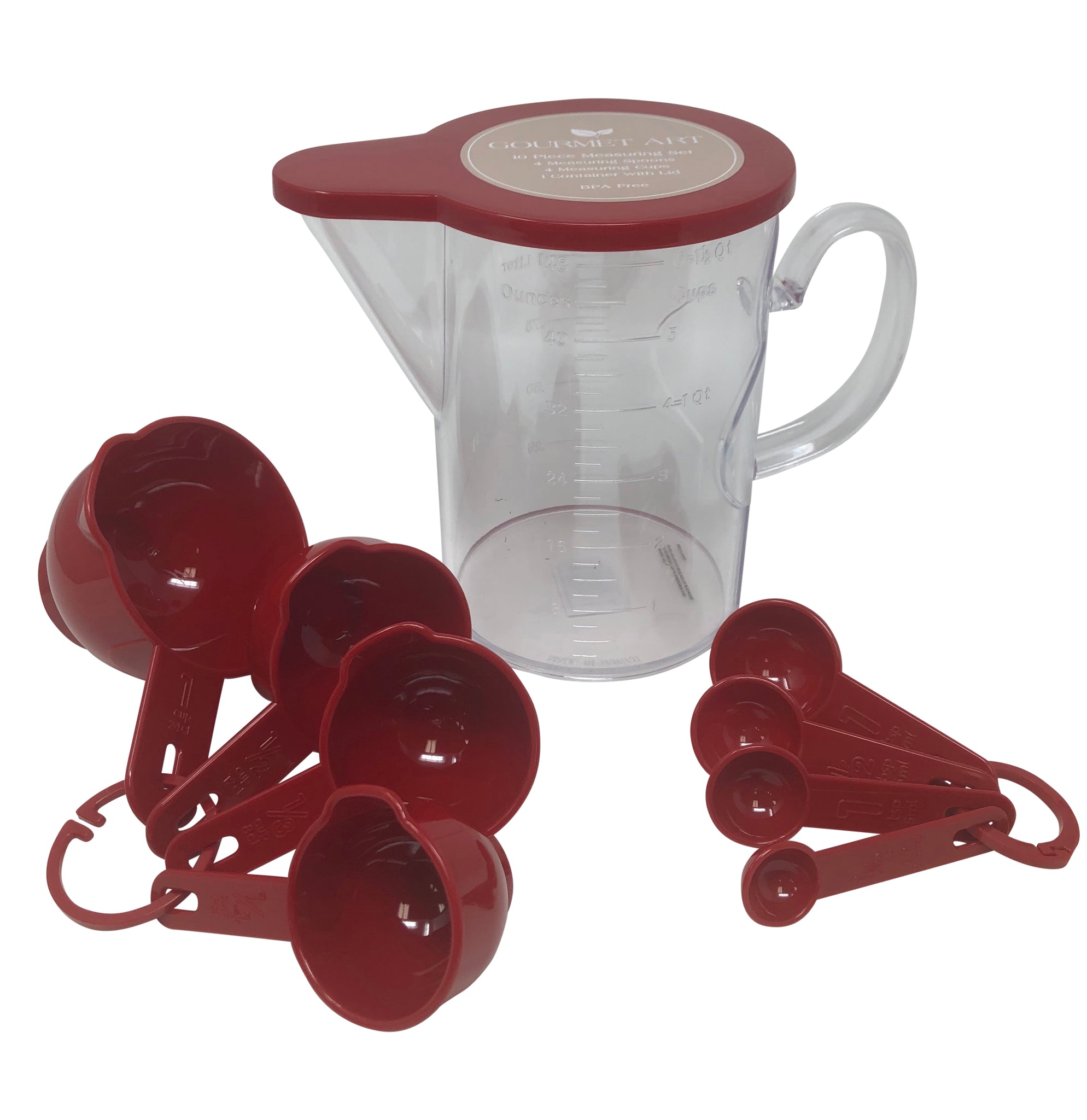 Gourmet Art 10-Piece Plastic Measuring Set With Lid, Measuring Cups, and Spoons